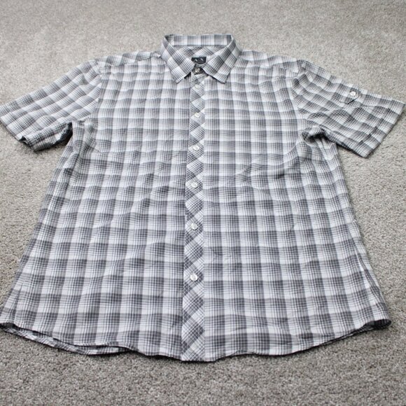 A/X Armani Exchange Shirt Mens Lage Gray/White 100% Cotton Short Sleeve Button - Picture 2 of 13
